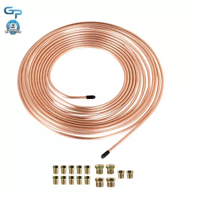 25 Foot Roll Coil Of 3/16'' OD Copper Coated Brake Line Tubing Kit W/ 16 Fitting • $13.67