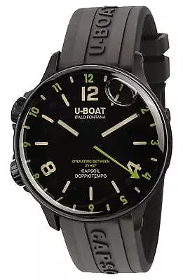 U-Boat Capsoil Doppiotempo Black DLC Steel Black Dial Rubber Mens Watch 8840 • $1479