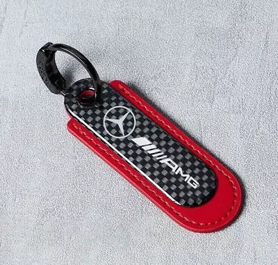 Real Carbon Fiber+Red Leather Keychain Key Fob Key Ring For Mercedes Benz AMG • $15.69