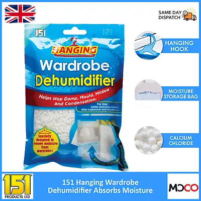 151 Hanging Wardrobe Dehumidifier Bags Cupboard Moisture Remover Mould Mildew • £6.09