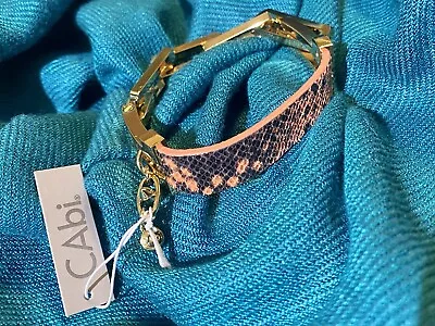 New CAbi Peach & Black Pressed Snakeskin Leather Gold Tone Link Bracelet 2013 • $18.91