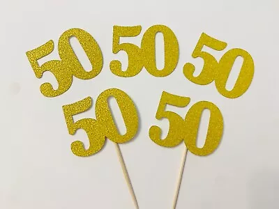 50th Birthday Anniversary Gold Glitter Number 50 Cupcake Topper Cake Decoration  • £3.25