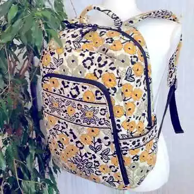 VERA BRADLEY Go Wild Large Iconic Campus Laptop Backpack Yellow Black Floral • $55