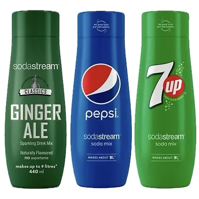 3xSodaStream Syrups Pepsi Max-7UP Free-Orange-Ginger Ale-Diet Tonic-Lime-Cherry • £24