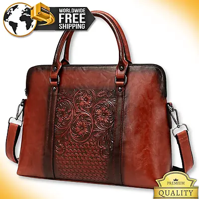 Women GENUINE LEATHER Floral Handbag Ladies Stylish Vintage Embossed Laptop Bag • $151.95