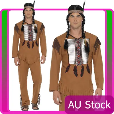 Mens Native Western Warrior Costume Indian Cowboys American Wild West Indians • $46.99