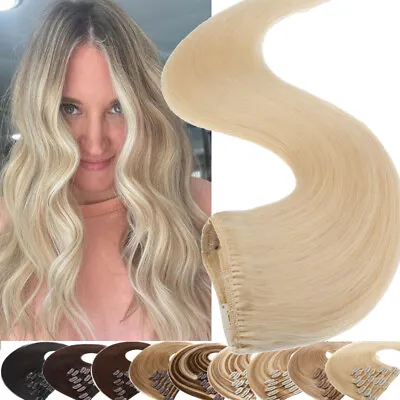 8-24inch Clip In 100% Real Remy Human Hair Extensions 8PCS Weft Full Head Middle • £58.74