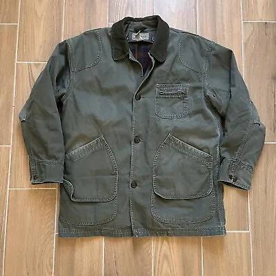 L.L. BEAN Canvas Jacket Men's SIZE LARGE Olive Gree Primaloft Plaid Lining • $58