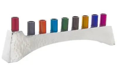 Hammered Aluminium Hanukkah Menorah With 9 Colourful Candle Holders Chanukah • £43.43