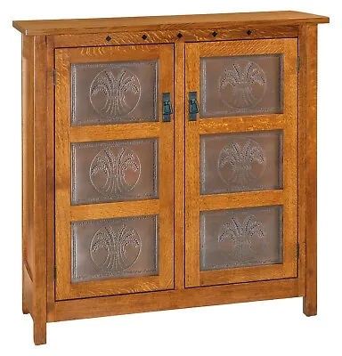 Amish Mission Kitchen Pie Safe Storage Cabinet Copper Inserts Solid Wood 42 W • $1999