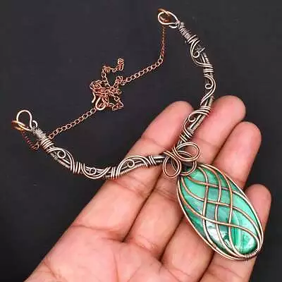 Malachite Gemstone Ethnic Handmade Copper Wire Necklace Jewelry 41 Gms AN 9381 • $5.50