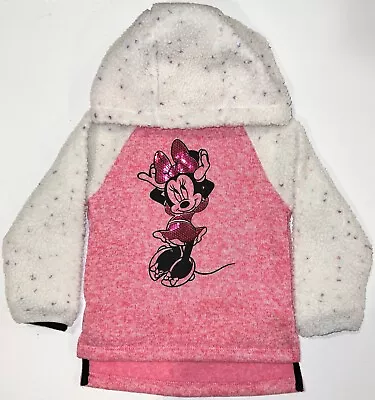 Disney Junior Minnie Mouse Hoodie 3T Sherpa Fleece Sweater Pink Sequin Girls Kid • $18.89