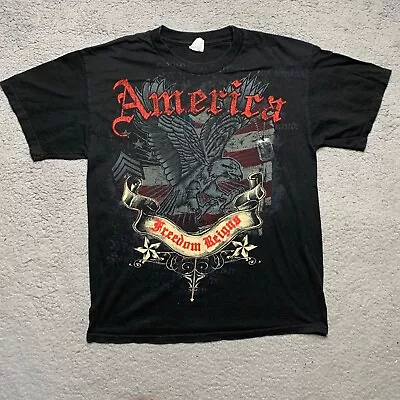 America Freedom Reigns T-Shirt Men’s Size Large Black Flag Alstyle Vintage Tee • $9.88