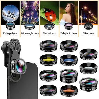 £30.99 • Buy APEXEL Professional Mobile Phone Camera Lens Kit Set Clip Macro Wide Fish Eye