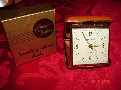 Vintage Phinney-Walker Traveling Alarm Clock In Original Box - Tan - PW 6 • $14.95