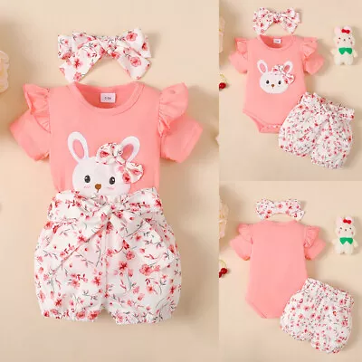 Newborn Baby Girls Ruffle Floral Romper Shorts Summer Party Outfits Clothes Set • £9.19