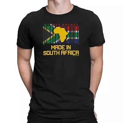 Mens SOUTH AFRICA Organic Eco T-Shirt Cricket BARCODE Flag Rugby Football Gift • £10.99