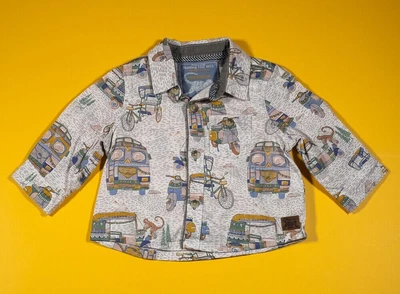 £7.49 • Buy Monsoon Baby Boys Dress Shirt 3-6 Months Grey Vehicle Campervan Notting Hill WW2