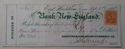 1868 Bankcheck Bank Of New England Hartford & Long Island Steamboat Co. • $12.50