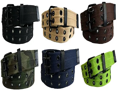 Men Women 2 Holes Row Grommet Stitched Canvas Fabric Military Web Belt • $8.95