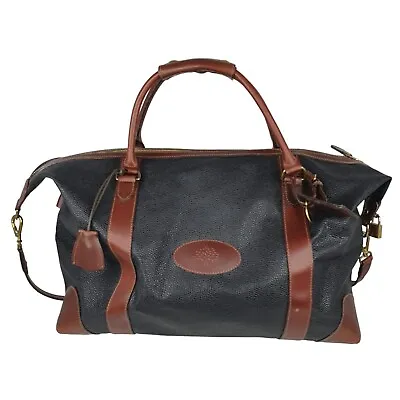 Vintage Mulberry Scotchgrain Black Leather Travel Weekend Bag • £649