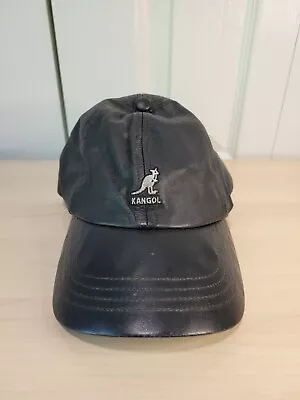 Vintage KANGOL Black Leather Closed Back Baseball Cap Sz S/M Kangaroo British • $45.99