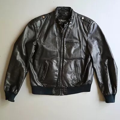 Vintage Wilson's Black Leather Cafe Racer Moto Biker Jacket Mens Adult 44 • $99