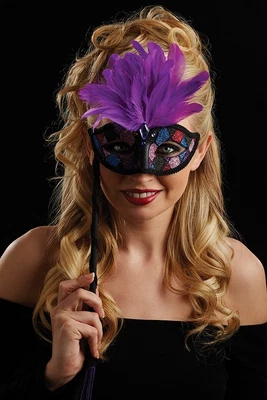 £7.99 • Buy Purple Venetian Masquerade Mask + Feather  Carnival Ball Valentines Costume