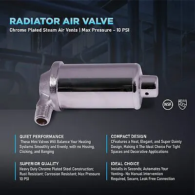 Midline 6J3I5 Steam Radiator Air Vent Valve Heat Regulator Angle 1/8 In Chrome • $9.99