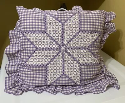 Vintage Handmade Throw Pillow Purple White Embroidered Star Cottagecore 20'x22  • $29.99