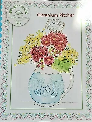 CRABAPPLE HILL EMBROIDERY 3507 Geranium Pitcher PATTERN ONLY 2018 Meg Hawkey • $9.45