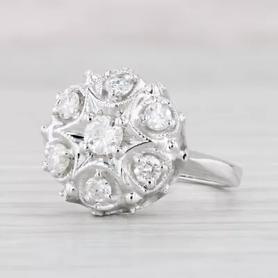 0.80ctw Diamond Flower Cluster Ring 14k White Gold Size 6 Engagement Vintage • $599.99