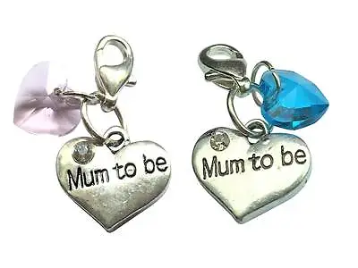 Mum To Be Clip On Charm With PINK Or BLUE Crystal & Gift Options • £3.65