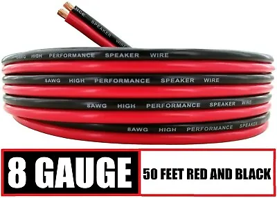 8 Gauge AWG Speaker Cable Subwoofer Zip Power Wire CCA - 50 Feet Red & Black • $39.95