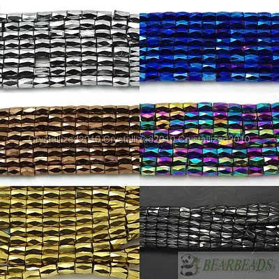 100Pcs Natural Magnetic Hematite Gemstone Faceted Tube Beads 5x8mm Metallic Pick • $4.68