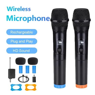 2x Professional Wireless Microphone Dual UHF Cordless Dynamic Karaoke Mic System • £18.89