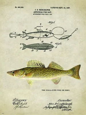 Vintage Walleye Pike Lure Patent Reproduction Metal Sign Fishing Cabin Decor • $19.99