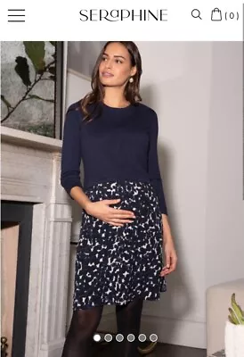 Seraphine Navy Blue 2 In 1 Maternity & Nursing Dress Size 14 Immaculate • £32