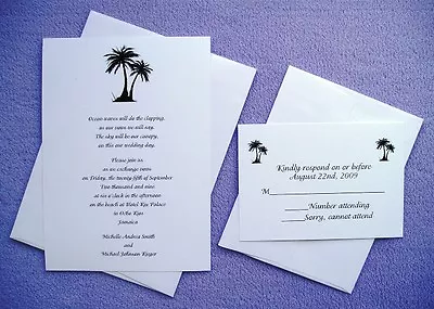 £79.28 • Buy 100 Personalized Custom Palm Tree Beach Wedding Invitations Set