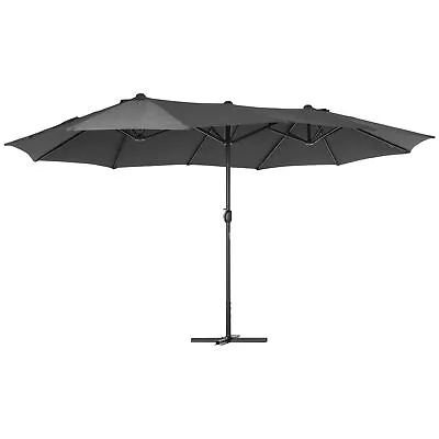 Outsunny 4.6M Garden Patio Umbrella Canopy Parasol Sun Shade W/ Base Grey • £89.99