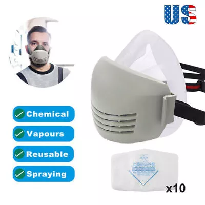 Safety Half Face Mask With 10pcs Filter Anti-Dust / Gas Respirator Mask Reusable • $12.99