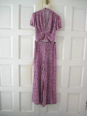 Zara Pink Floral  Wide Leg Long Flowy Palazzo Pants & Matching Top Set Size S/XS • $39.99