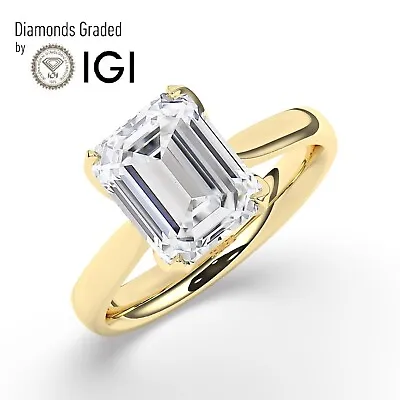 Emerald Solitaire 18K Yellow Gold Engagement Ring5 Ct Lab-grown IGI Certified • £3194
