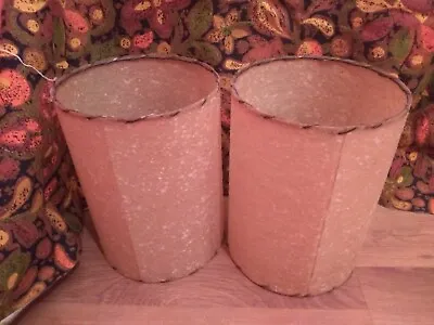 Set Of 2 Vintage Mid-Century Fiberglass Lampshade 9.5  Cylinder Tan Embossed • $60