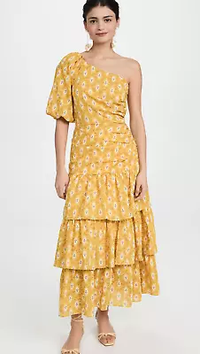 $798 VERONICA BEARD Virginia Womens Dress Size 6 Yellow Print One Shoulder Maxi • $119.99