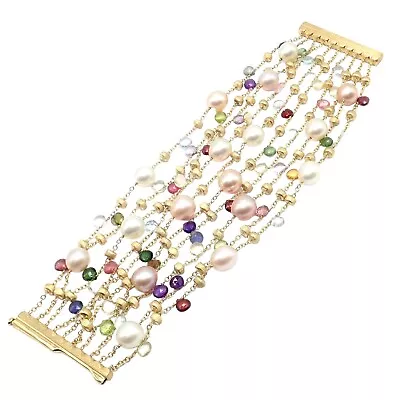 Marco Bicego 18k Yellow Gold Ten Stand Pearl Multicolor Stones Paradise Bracelet • $7457.50