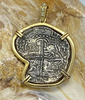 $999 • Buy ATOCHA Coin Pendant 14k Gold Dia Bale 8 Reale Silver Treasure Shipwreck Jewelry