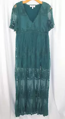 Shyanne Womens Green Lace Split Leg Maxi Dress M • $34.99