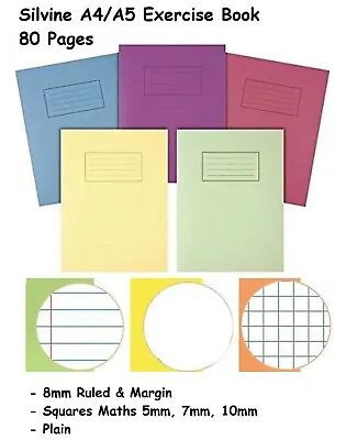 A4/A5 SILVINE Home Schooling School Exercise Books Notebooks Homework -80 Pages. • £14.99