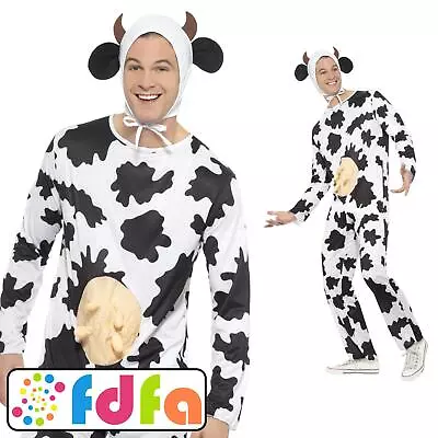 Smiffys Cow Fleece Jumpsuit Nativity Adults Mens Fancy Dress Costume • £28.79